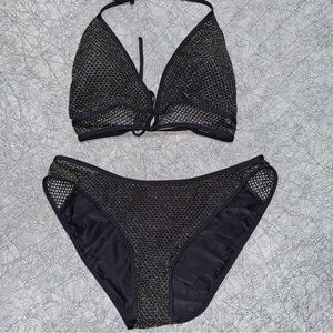 BECCA Black Gold Mesh Bikini Set D Top